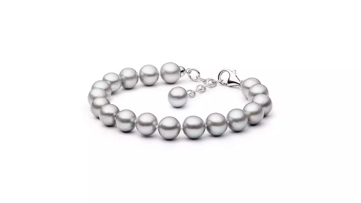 Elegantes Perlenarmband grau rund 9-10 mm, Verschluss 925er Silber mit Perle, Gaura Pearls, Estland